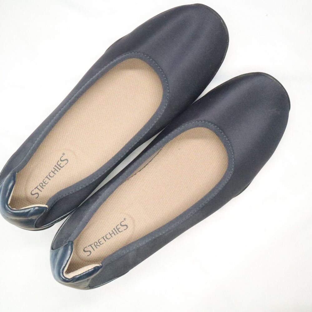 Stretchies Navy Blue Flats Womens 8.5W slip on shoes NEW